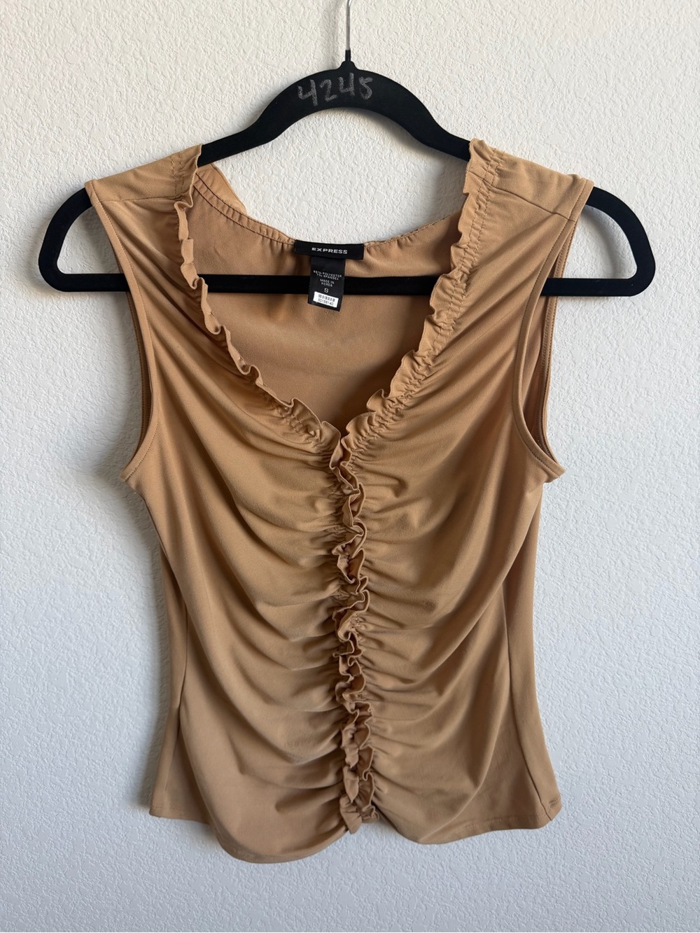 Express Tan Ruffle-Front Sleeveless Camisole